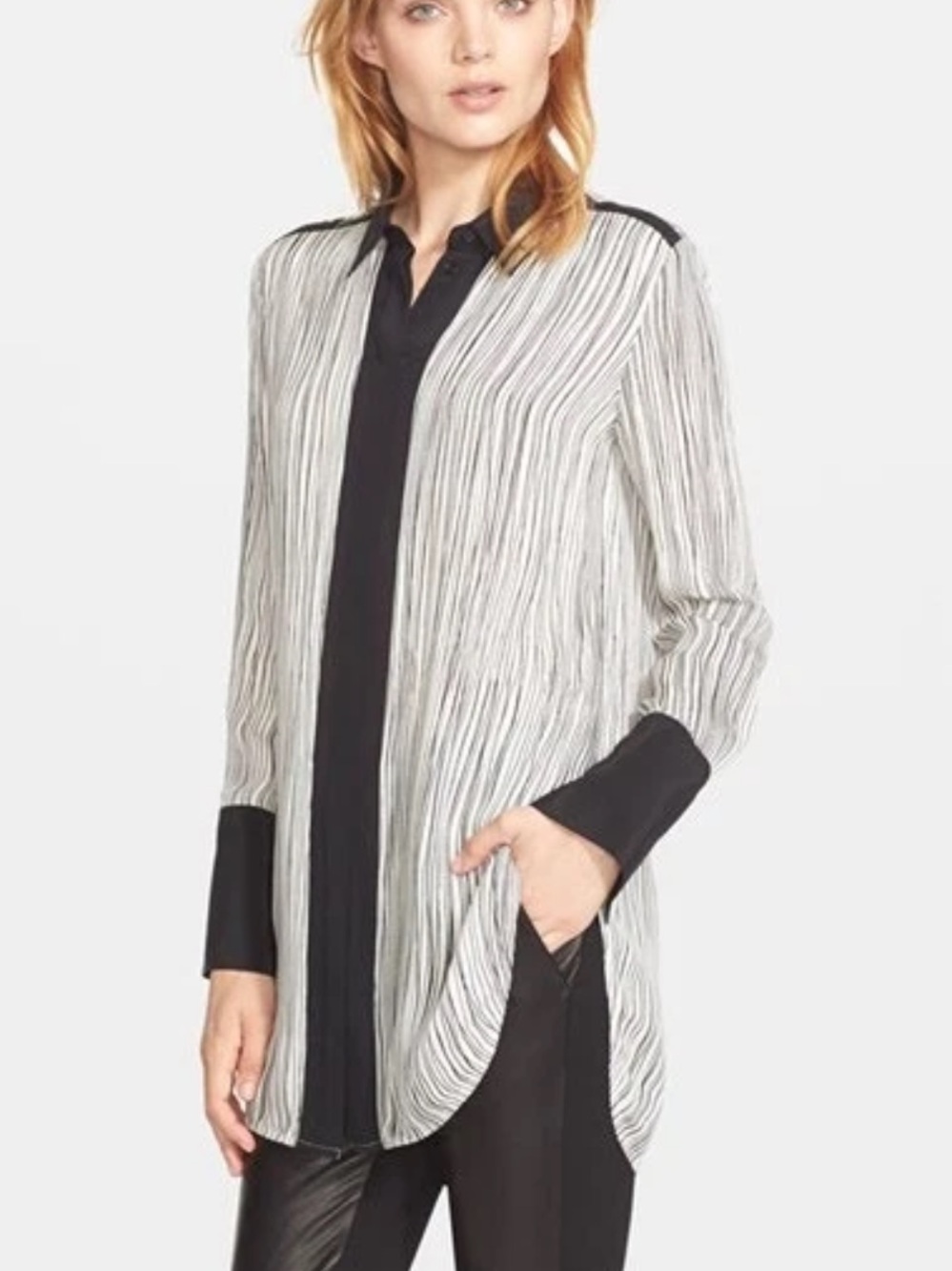 Vince black-and-white wavy stripe silk blouse